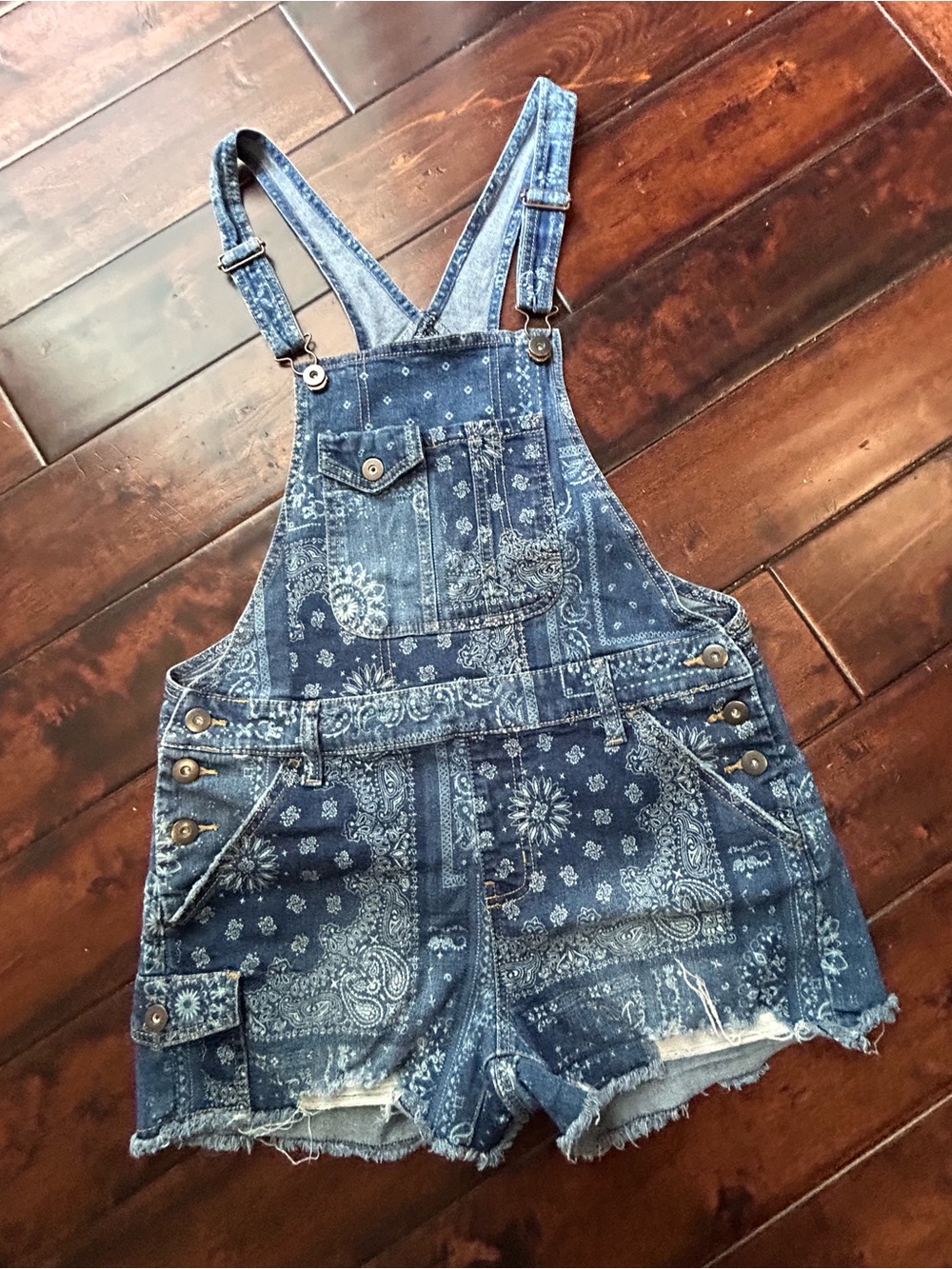 No Boundaries Blue Denim Bandana-Trim Overalls